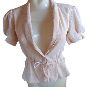 Vintage Women's Medium Peasant Top 1970's Cream Textured Boho Mom Peplum Blouse